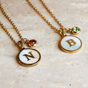Colar inicial personalizado para mulheres, colar com pedra de nascimento e letra inicial, presente de joia para o Natal - Bubblenatures