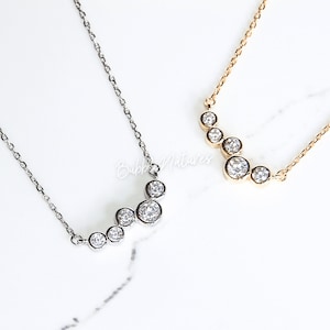 Sterling Silver Necklace Jewellery, Zircon Pendant Necklace, Delicate Dangle, Bridesmaid Gift - Bubblenatures