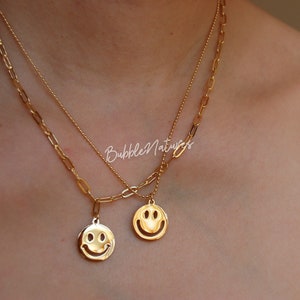 Charm Necklace, Classic Gold Plated Smile Face Pendant Necklace, Christmas Birthday Jewellery Gift -Bubblenatures