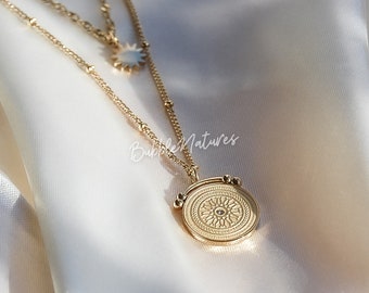 Non-Tarnish Gold Plated Necklace, Layered Star Sun Coin Pendant Jewellery Gift-Bubblenatures