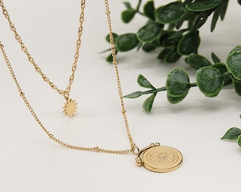 Non-Tarnish Gold Plated Necklace, Layered Star Sun Coin Pendant Jewellery Gift-Bubblenatures