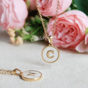 Personalised 18k Gold Plated Initial Letter Name Necklace Pendant White Shell Jewellery Gift- Bubblenatures