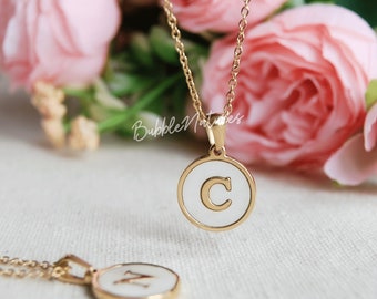 Personalised 18k Gold Plated Initial Letter Name Necklace Pendant White Shell Jewellery Gift- Bubblenatures