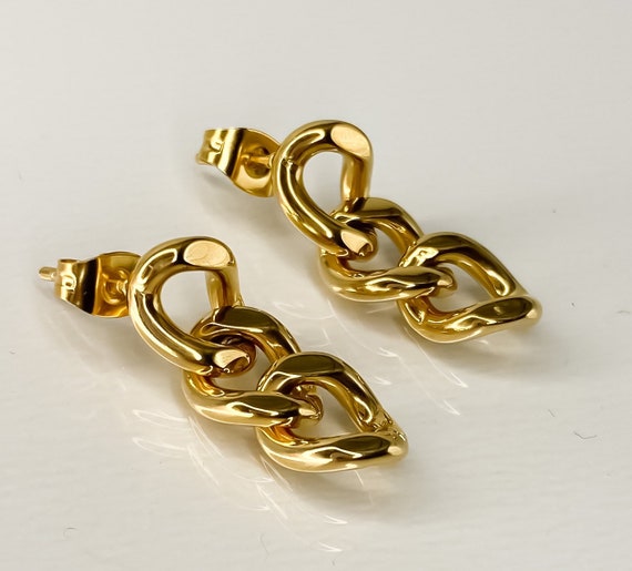 Waterproof 2PCS Cuban Link Chain Earrings Simple Dangling - Etsy UK