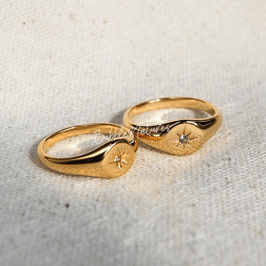 Gold Plated North Star Ring: CZ Celestial Band - Etsy