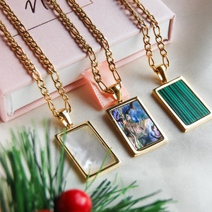 Gifts for Women, Vintage Style Rectangle Abalone Malachite Onyx Shell Pendant Statement Necklace Jewellery Gift for Women -  Bubblenatures