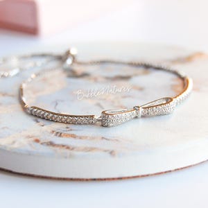 Bracelet coulissant scintillant réglable en argent sterling, cadeau bijou avec carte personnalisée - Bubblenatures
