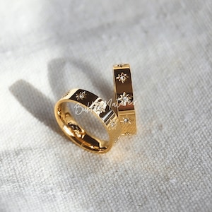 North Star Band Ring, Polaris, Statement Ring 18k Gold Plated Waterproof Jewellery Gift - Bubblenatures