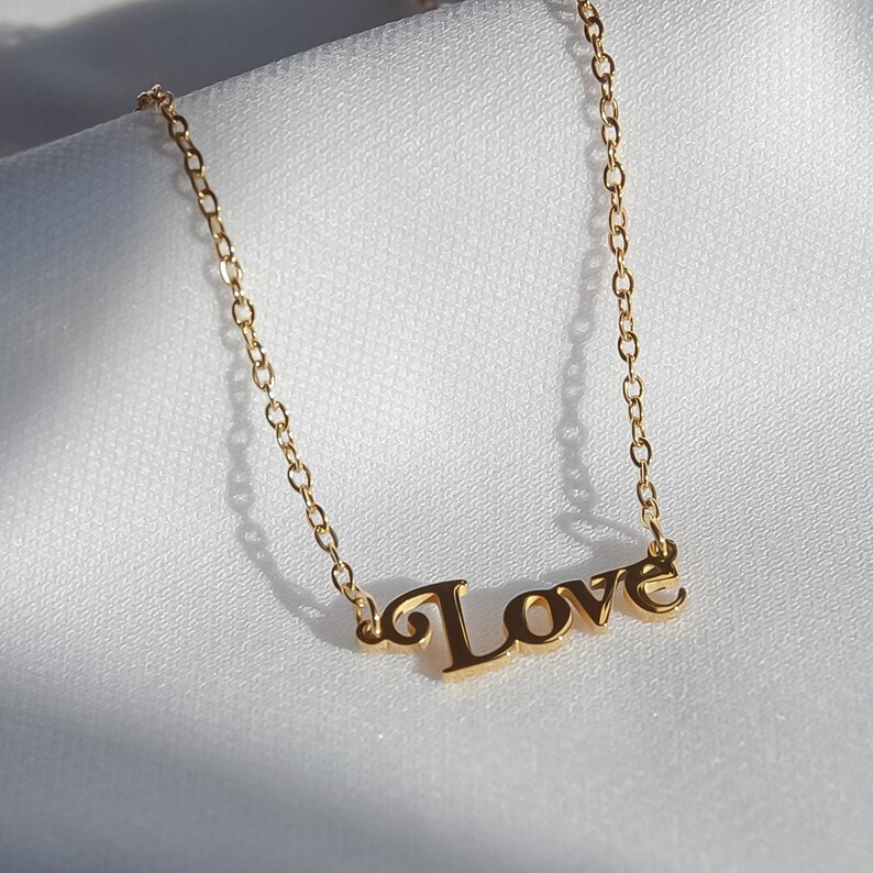 Gold Plated LOVE Lettering Pendant Necklace Christmas Birthday Etsy UK