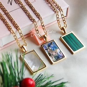 Rectangle Abalone/ Malachite/ Onyx/ Shell Gold Plated Non-Tarnish Jewellery -  Bubblenatures