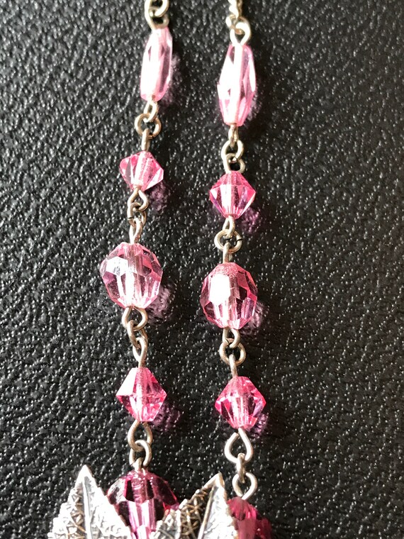 Tchecoslovaquie pink glass bead necklace - image 3