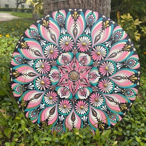 Garden of Grace” Mandala – Hand-Painted Floral Mandala | Pastel Wall Art on Wood | Sacred Geometry Decor