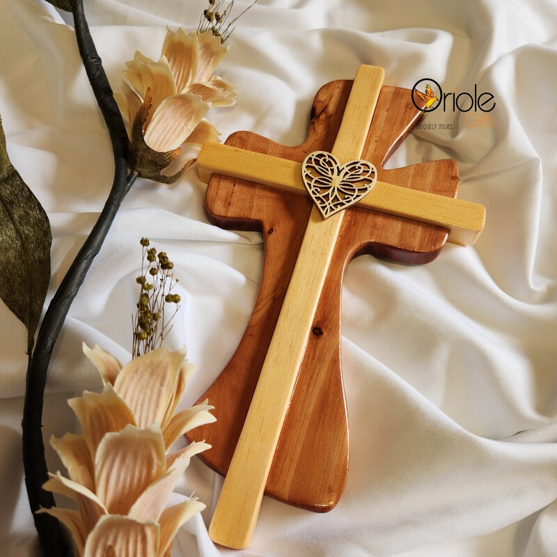 Handmade Wood And Brass Jesus Christ Crucifix Cross - 6 Inch Set Of 2