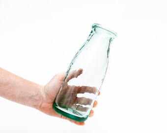 Clear Glass Milk Bottle / Carafe / Vase / Pitcher - Handblown Colombia