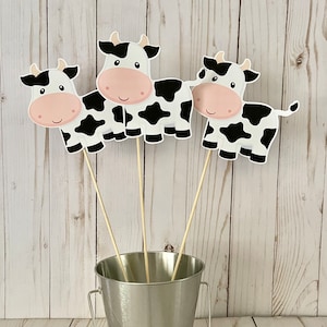 Set Of 5 Cow Centerpieces Sticks 4 inches Cow Cake Topper Birthday Party Decorations