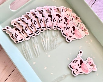 Pink Cow Birthday Party Cupcake Toppers Pink Watercolor Farm Party Girl cow toppers