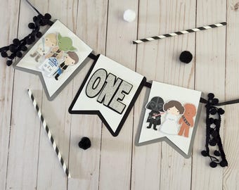 Star Space Wars First Birthday High Chair Banner