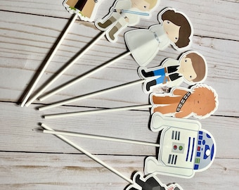 set of 7 Star Space Wars Centerpiece Picks Cake Topper Birthday Party Decorations