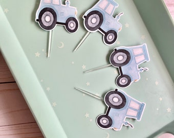 Blue Tractor Cupcake Toppers Farm Birthday Party Blue Truck Farm Decorations