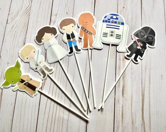 Star Space Wars Cake Topper Picks Birthday Party Decorations (Set of 7)