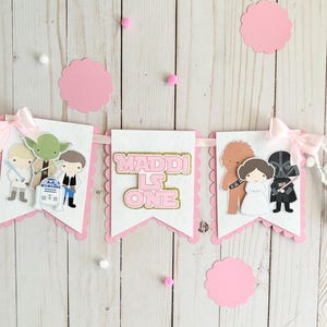 Pink Star Wars 1st Birthday High Chair Banner: Glittery Space Party Decor