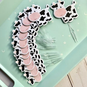 Cow Birthday Party Cupcake Toppers Farm Party