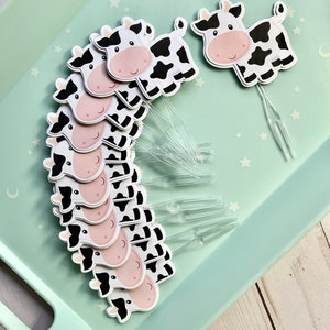 Set of 12 Cow Birthday Party Cupcake Toppers Farm Party