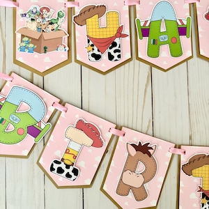 Pink Toy Adventure Story Birthday Banner Party Decorations Girl Toy Story