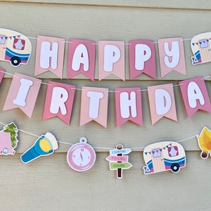 Camping Birthday Banner Girl Glamping Party Decorations Garland