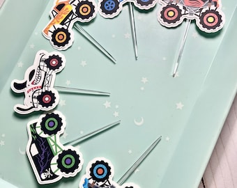 Monster Truck Birthday Cupcake Toppers: Set of 12 Party Decorations