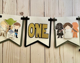Star Space Wars First Birthday High Chair Banner