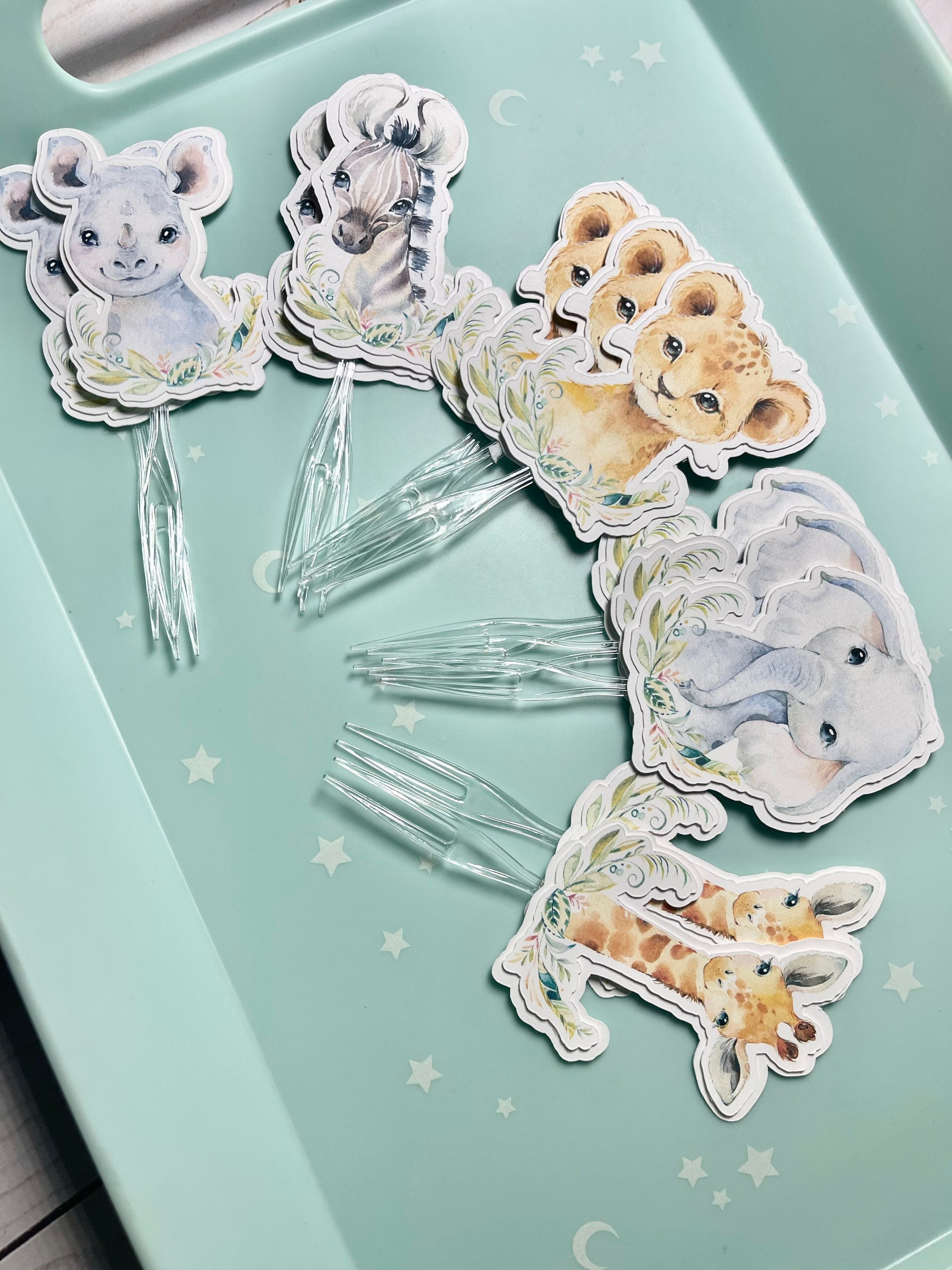 Watercolor Jungle Safari Cupcake Toppers - Set of 12
