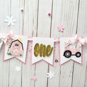 Pink Farm First Birthday Banner: High Chair Decoration
