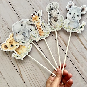 Set of 5 Safari Animal Centerpiece Sticks Jungle Baby Birthday Party Decorations