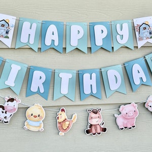 Blue Farm Birthday Banner: Tractor Garland Decorations