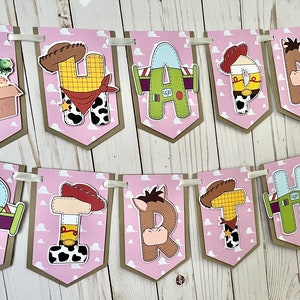 Pink Toy Adventure Story Birthday Banner Party Decorations Girl Toy Story
