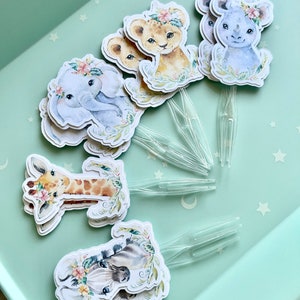 set of 12 Baby Girl Jungle Safari Cupcake Toppers Animals Cupcake Toppers