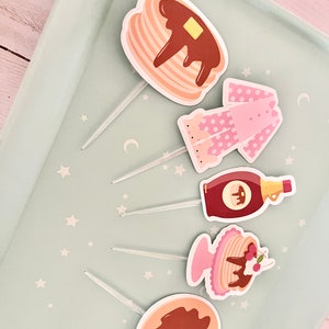 Set of 12 Girl Pancake Pajamas Cupcake Toppers, Pancake Birthday Party Decorations