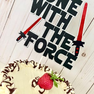 Adorno para pastel "One With the Force" de Star Wars Space Wars, decoraciones para fiesta de primer cumpleaños.