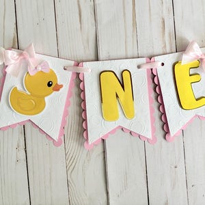 Pink Rubber Duck High Chair Banner One Banner First Birthday Party Decorations Rubber Duck 1st Banner