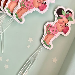 Set of 12 Strawberry Baby Girl Cupcake Toppers Strawberry Birthday Party