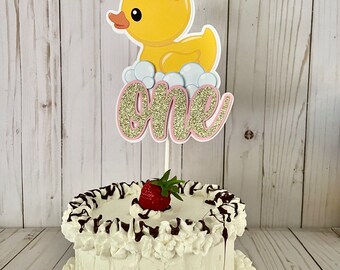 Rubber Ducky Girl 1st Birthday Cake Topper