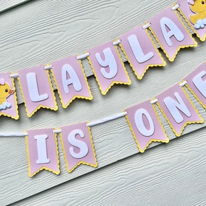 Pink Rubber Ducky 1st Birthday Banner Custom One Banner Girl Duck First Birthday Decorations