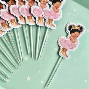 Set of 12 Princess Baby Girl Pink Tutu Baby Shower Birthday Party Cupcake Toppers