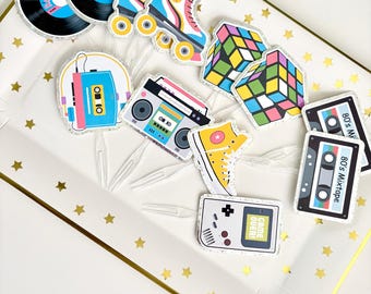 80s Birthday Cupcake Toppers: Retro Party Decorations, Set of 12