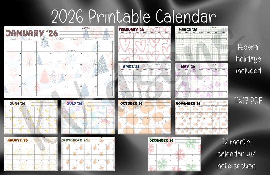 2026 Holiday Calendar | 11x17 Printable PDF | Yearly Planner With ...