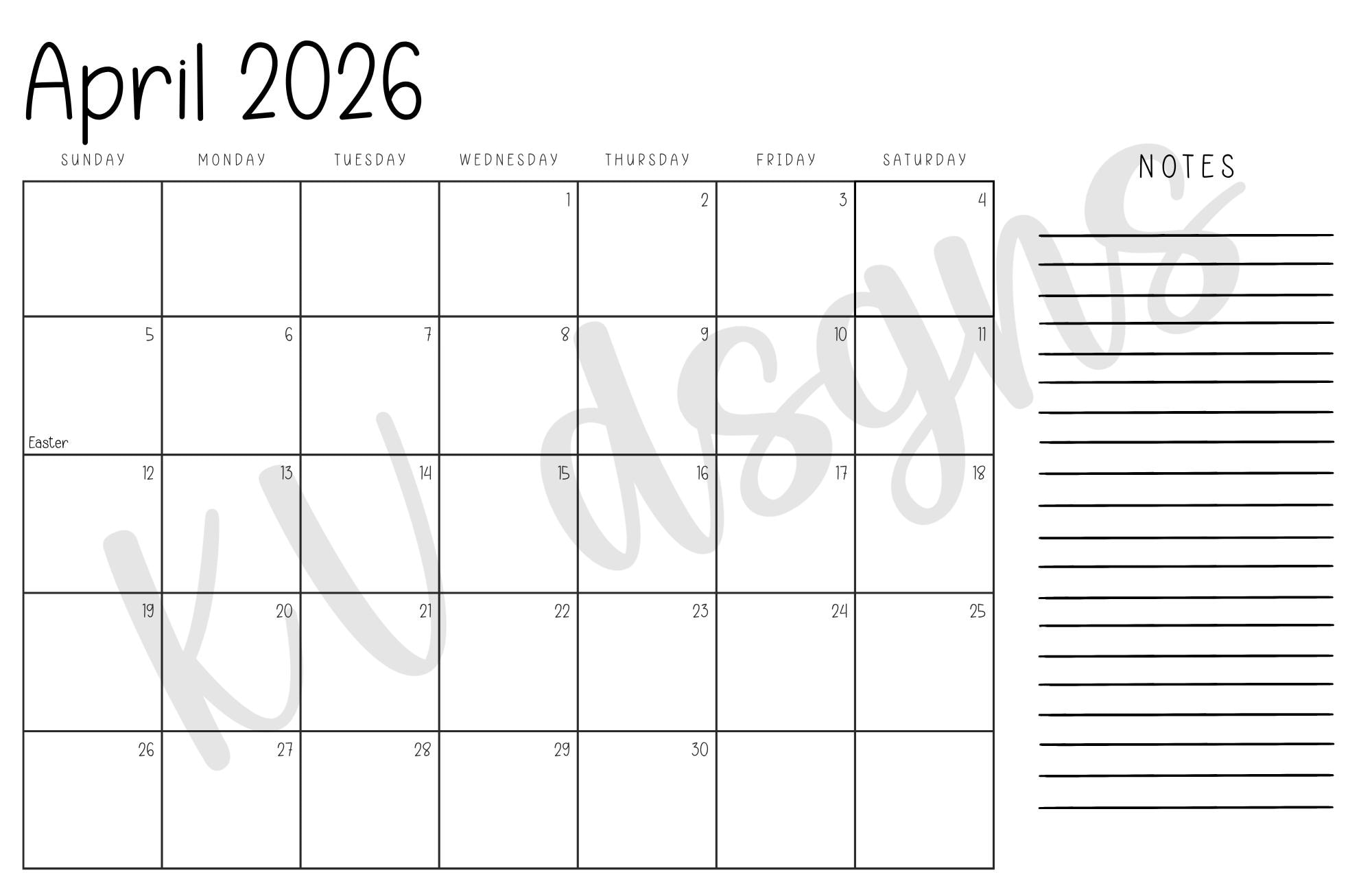 2026 Printable Calendar | 11x17 Wall or Desk Calendar PDF | Instant ...