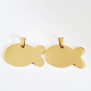5PCS Pesce a forma di nome Tag Blank Metal specchio lucido in acciaio invischio Jewelry Dog Tag in 3.8cm .