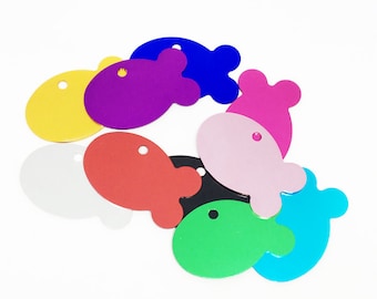20PCS Free shipping Fish Shape Aluminum blank tags with different colors pet ID tag in 38mm*24mm
