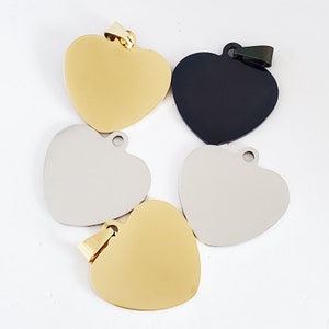 5PCS Personnalisé Coeur Forme Logo Inox Acier Inoxydable Dog Tag en 3cm, haut poli en forme de coeur en acier inoxydable chien vierge pour la gravure du logo